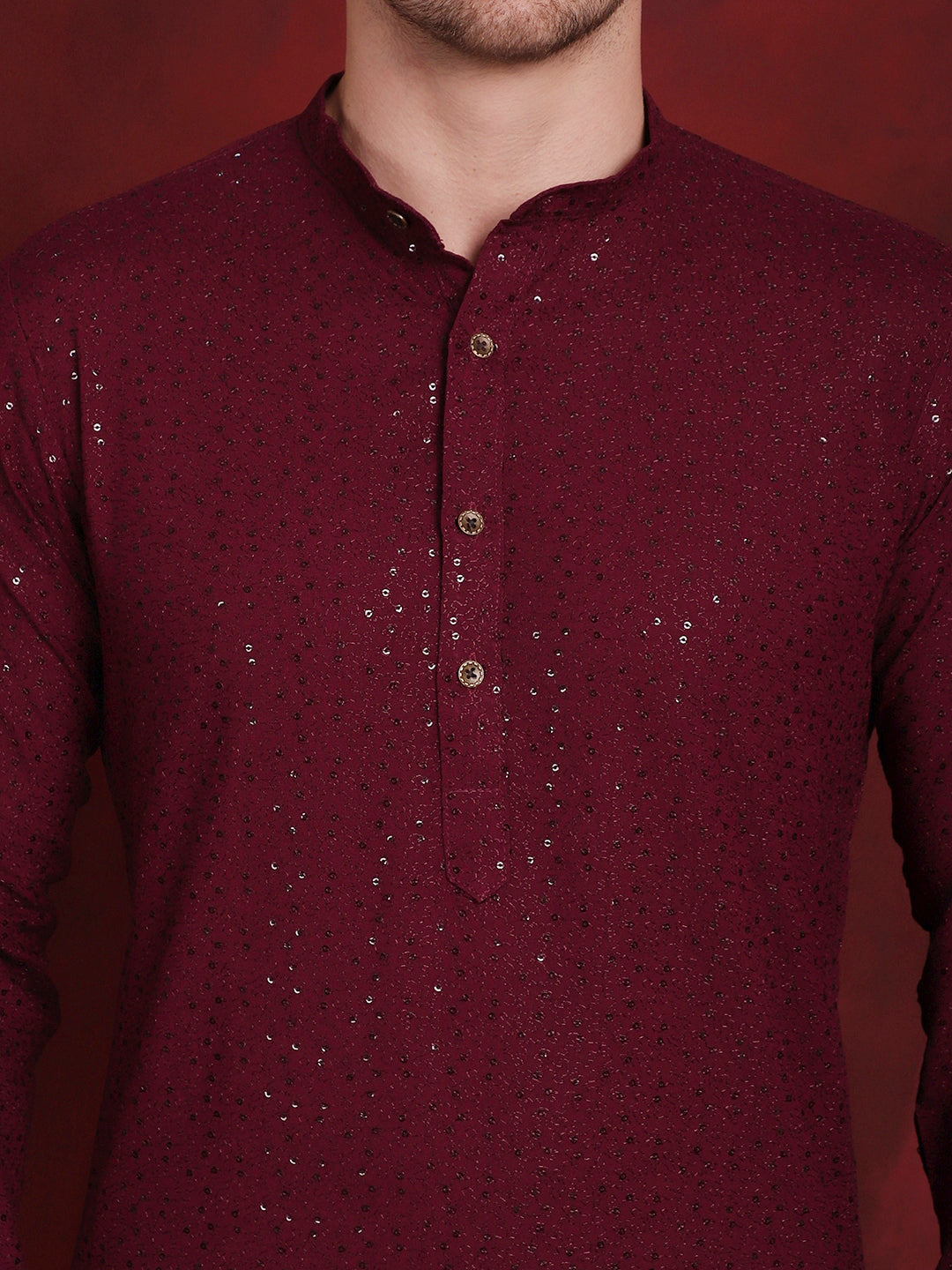 Jompers Men's Sequins Chikankari Kurta - Purple