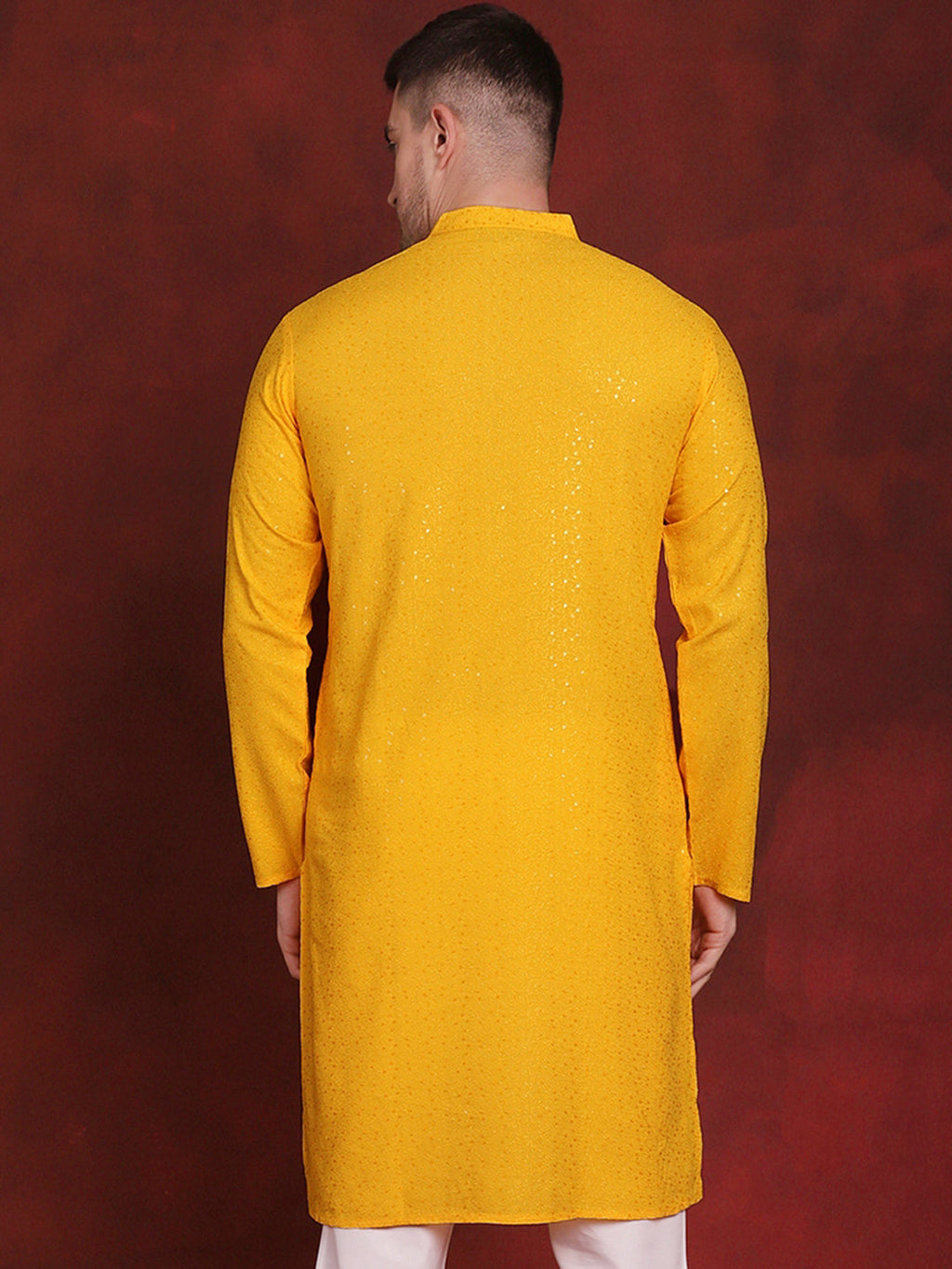 Jompers Men's Sequins Chikankari Kurta - Yellow