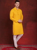 Jompers Men's Sequins Chikankari Kurta - Yellow