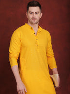 Jompers Men's Sequins Chikankari Kurta - Yellow