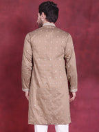 Jompers Men's Sequins Embroidered Kurta - Beige