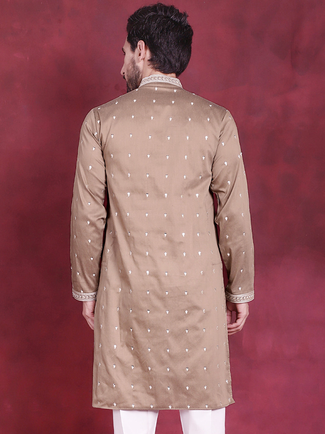 Jompers Men's Sequins Embroidered Kurta - Beige