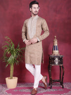 Jompers Men's Sequins Embroidered Kurta - Beige