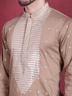 Jompers Men's Sequins Embroidered Kurta - Beige