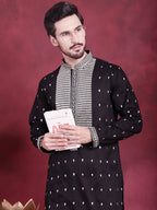 Jompers Men's Sequins Embroidered Kurta - Black