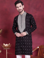 Jompers Men's Sequins Embroidered Kurta - Black