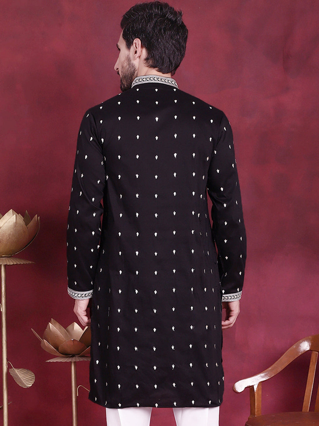 Jompers Men's Sequins Embroidered Kurta - Black