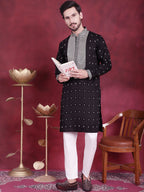 Jompers Men's Sequins Embroidered Kurta - Black