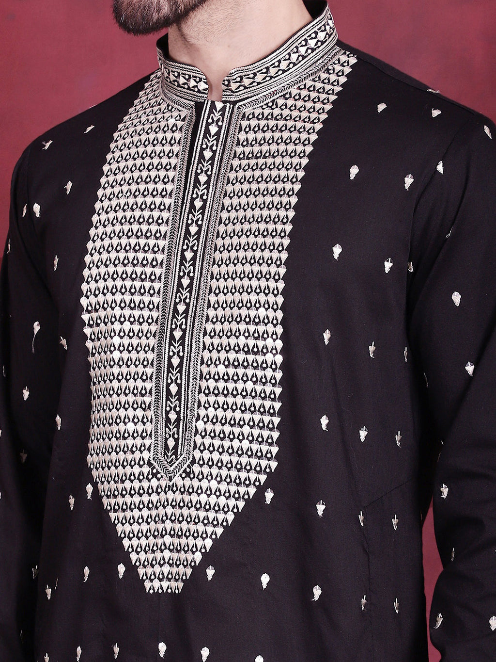 Jompers Men's Sequins Embroidered Kurta - Black