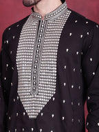Jompers Men's Sequins Embroidered Kurta - Black