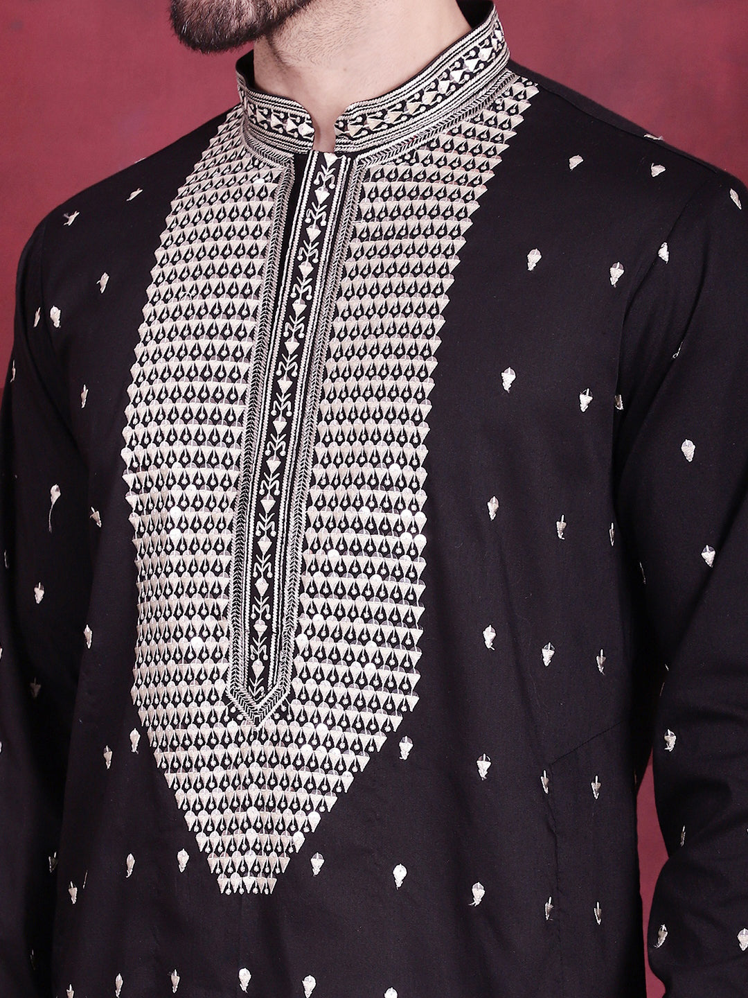 Jompers Men's Sequins Embroidered Kurta - Black