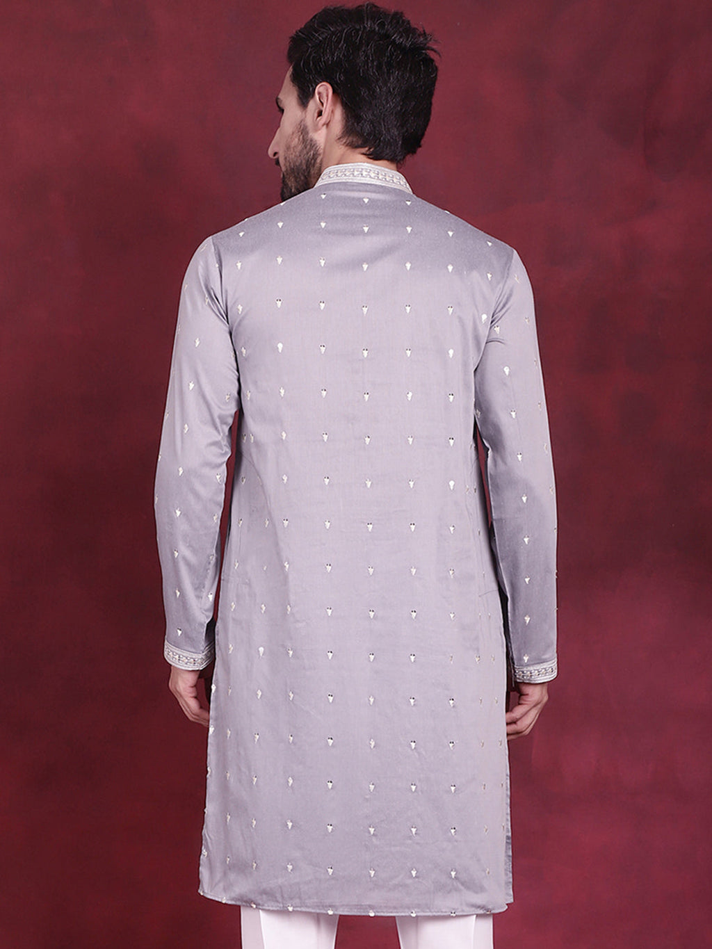 Jompers Men's Sequins Embroidered Kurta - Grey