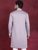 Jompers Men's Sequins Embroidered Kurta - Grey