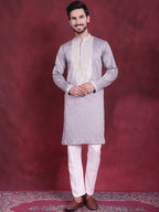Jompers Men's Sequins Embroidered Kurta - Grey
