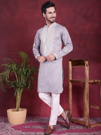 Jompers Men's Sequins Embroidered Kurta - Grey