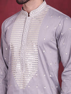 Jompers Men's Sequins Embroidered Kurta - Grey
