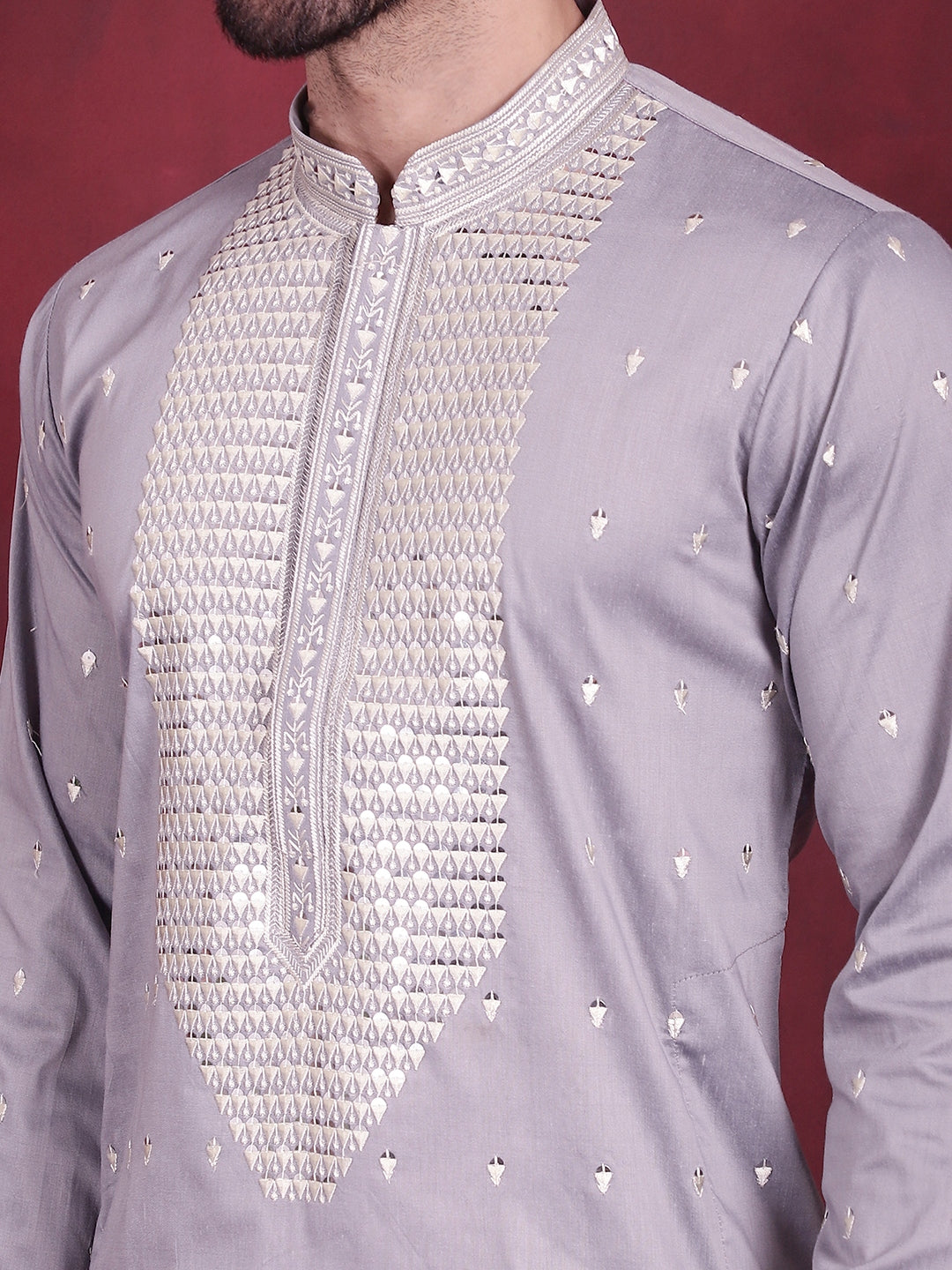 Jompers Men's Sequins Embroidered Kurta - Grey