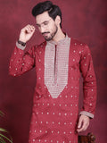 Jompers Men's Sequins Embroidered Kurta - Maroon