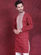 Jompers Men's Sequins Embroidered Kurta - Maroon