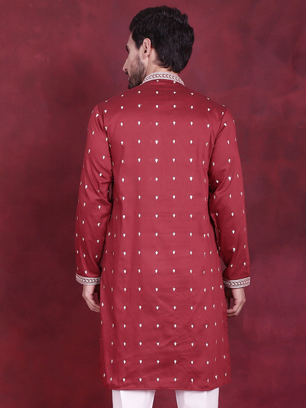 Jompers Men's Sequins Embroidered Kurta - Maroon
