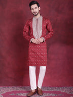 Jompers Men's Sequins Embroidered Kurta - Maroon