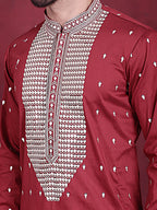 Jompers Men's Sequins Embroidered Kurta - Maroon