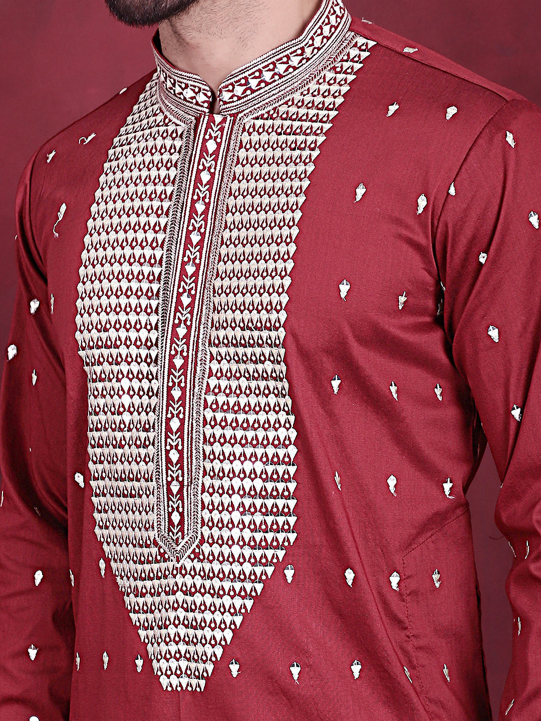 Jompers Men's Sequins Embroidered Kurta - Maroon