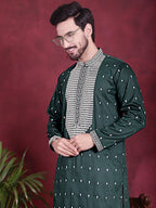Jompers Men's Sequins Embroidered Kurta - Olive