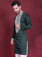 Jompers Men's Sequins Embroidered Kurta - Olive