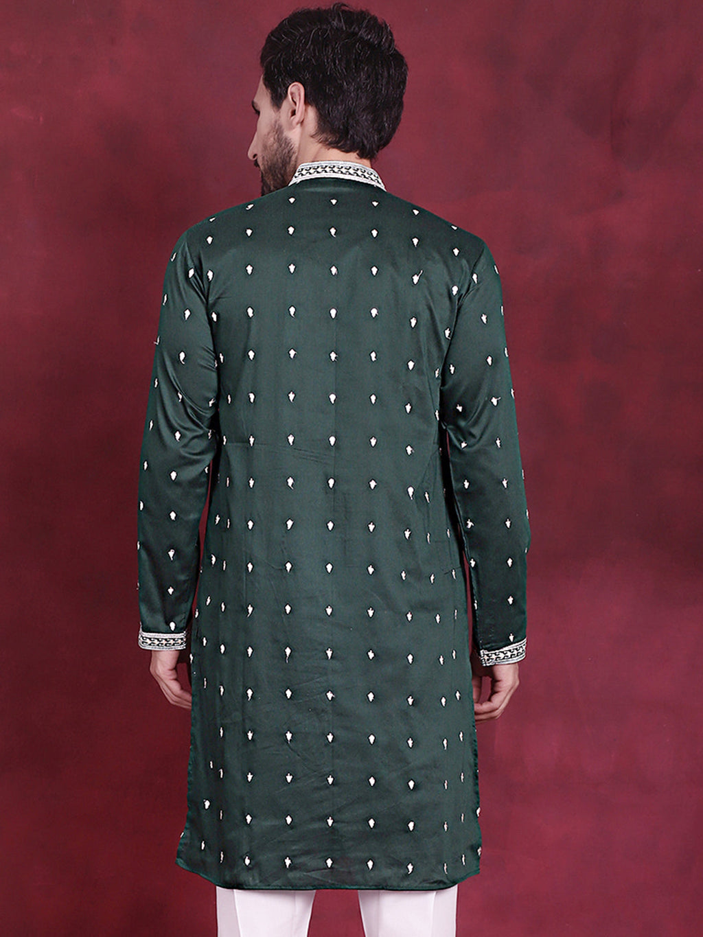 Jompers Men's Sequins Embroidered Kurta - Olive
