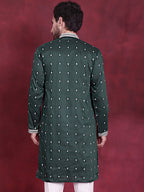 Jompers Men's Sequins Embroidered Kurta - Olive