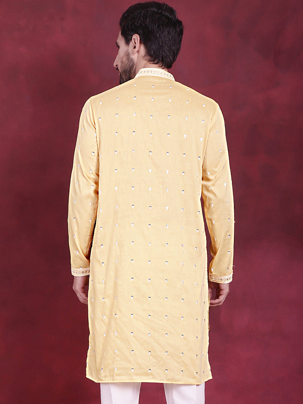 Jompers Men's Sequins Embroidered Kurta - Yellow