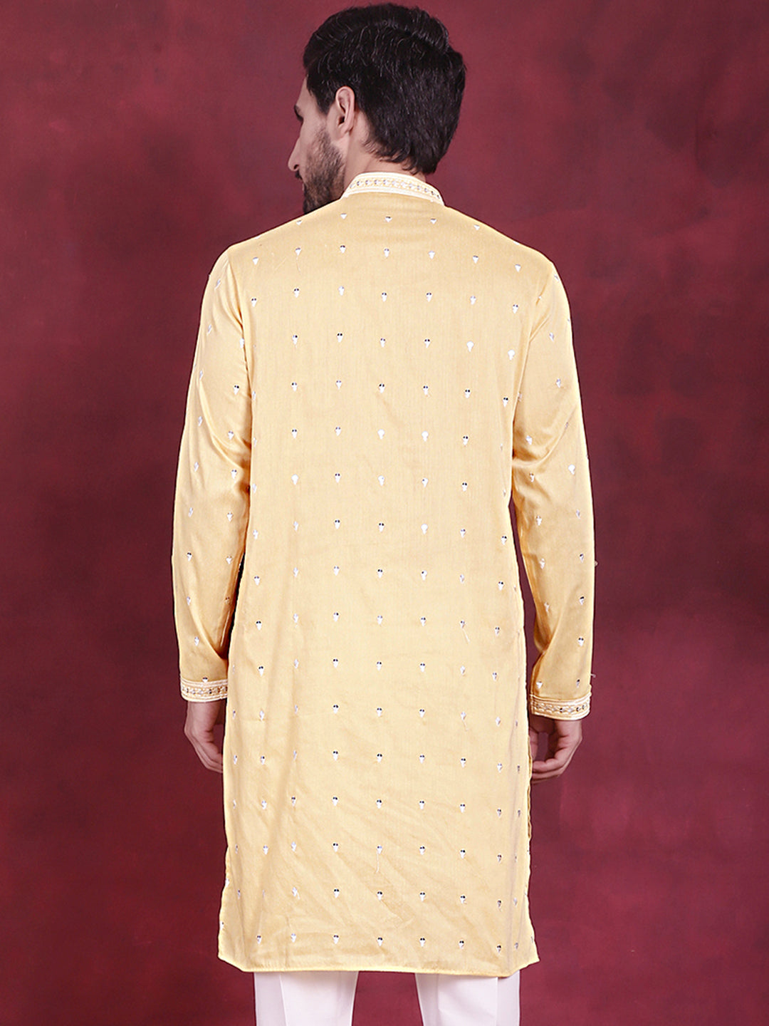 Jompers Men's Sequins Embroidered Kurta - Yellow