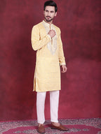 Jompers Men's Sequins Embroidered Kurta - Yellow