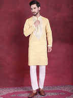 Jompers Men's Sequins Embroidered Kurta - Yellow