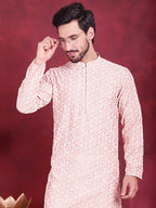 Jompers Men's Chikankari Embroidered Kurta - Pink