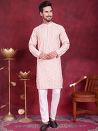 Jompers Men's Chikankari Embroidered Kurta - Pink
