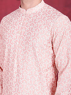 Jompers Men's Chikankari Embroidered Kurta - Pink