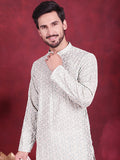 Jompers Men's Chikankari Embroidered Kurta - Pista