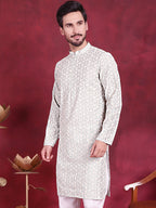 Jompers Men's Chikankari Embroidered Kurta - Pista