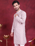 Jompers Men's Chikankari Embroidered Kurta - Purple