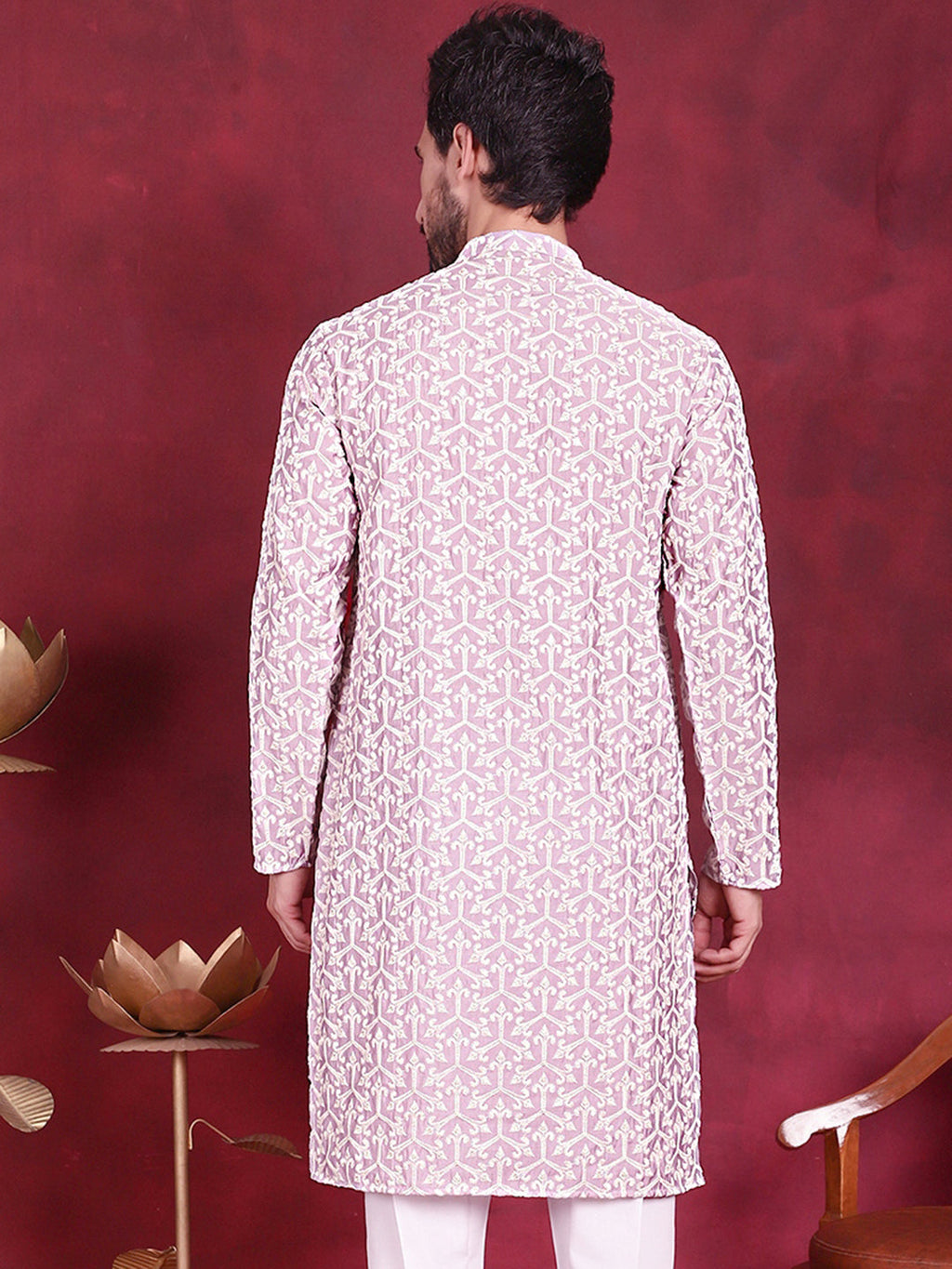 Jompers Men's Chikankari Embroidered Kurta - Purple