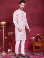 Jompers Men's Chikankari Embroidered Kurta - Purple