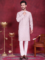 Jompers Men's Chikankari Embroidered Kurta - Purple