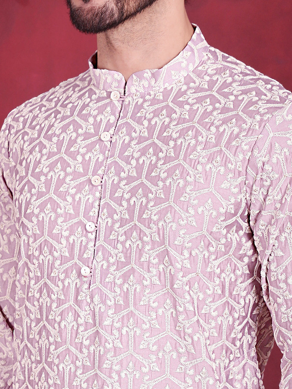 Jompers Men's Chikankari Embroidered Kurta - Purple