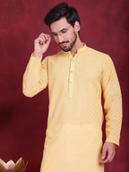 Jompers Men's Chikankari Embroidered Kurta - Beige