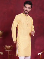 Jompers Men's Chikankari Embroidered Kurta - Beige