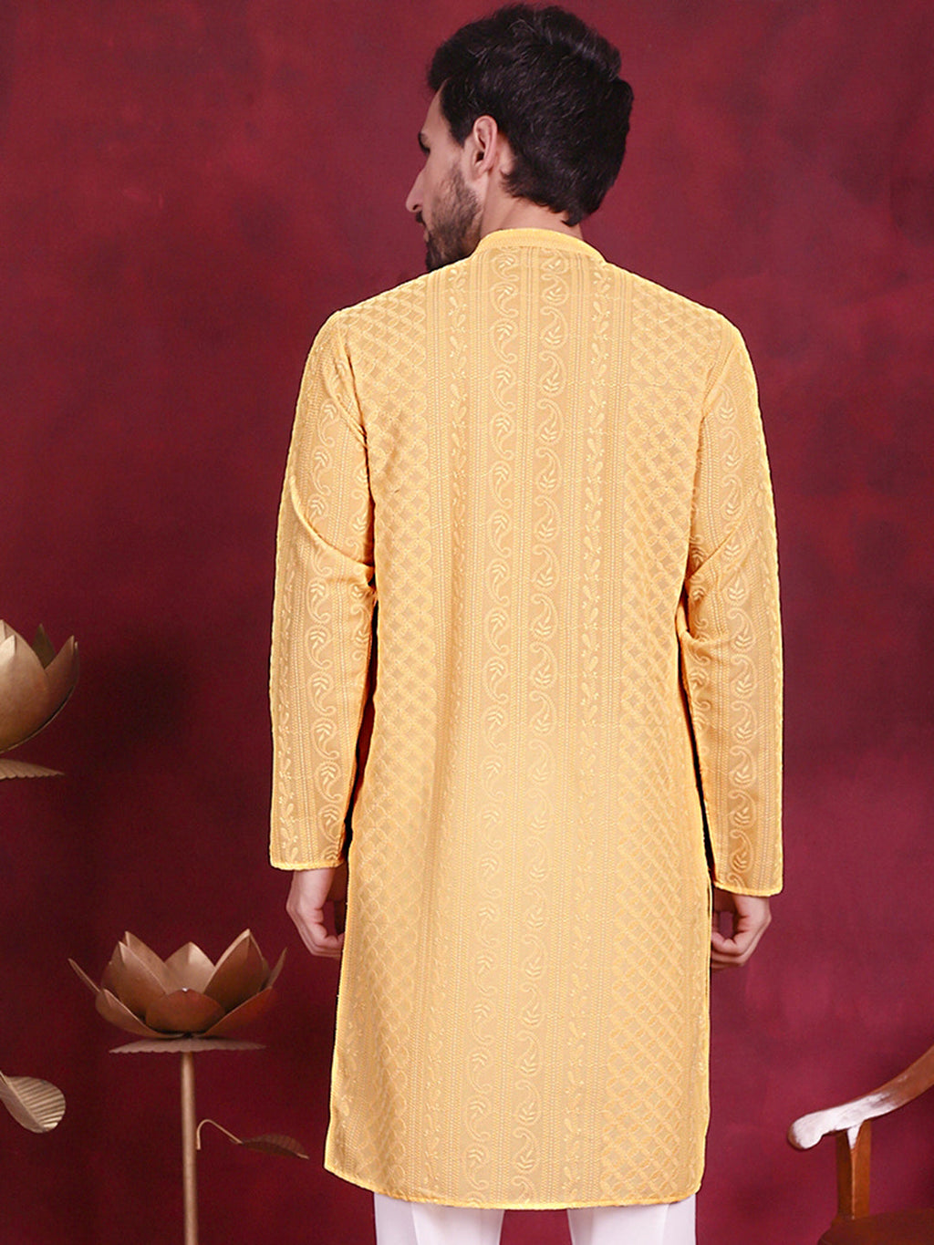 Jompers Men's Chikankari Embroidered Kurta - Beige