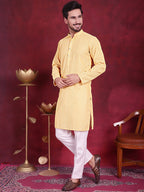 Jompers Men's Chikankari Embroidered Kurta - Beige