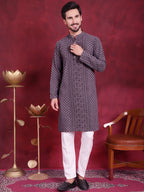 Jompers Men's Chikankari Embroidered Kurta - Grey